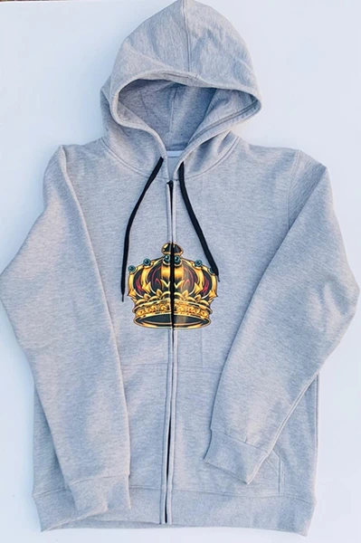 Unisex light grey crown zipper